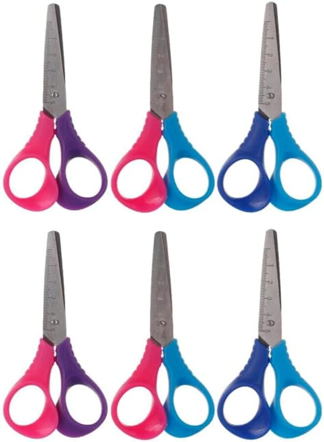 3A 7042-6 Metal Office Scissors With Plastic Handle Set Of 6 Pieces - Multi Color
